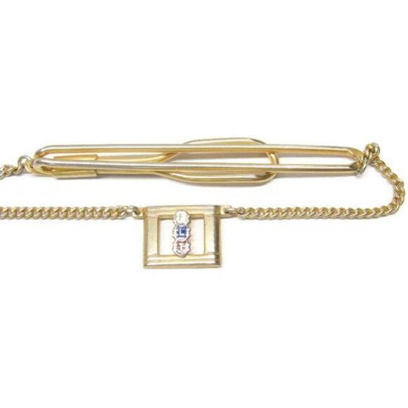 "FLT" Swank Tie Bar Chain Gold Tone Vintage Men Dress Accessories - Picture 13 of 13